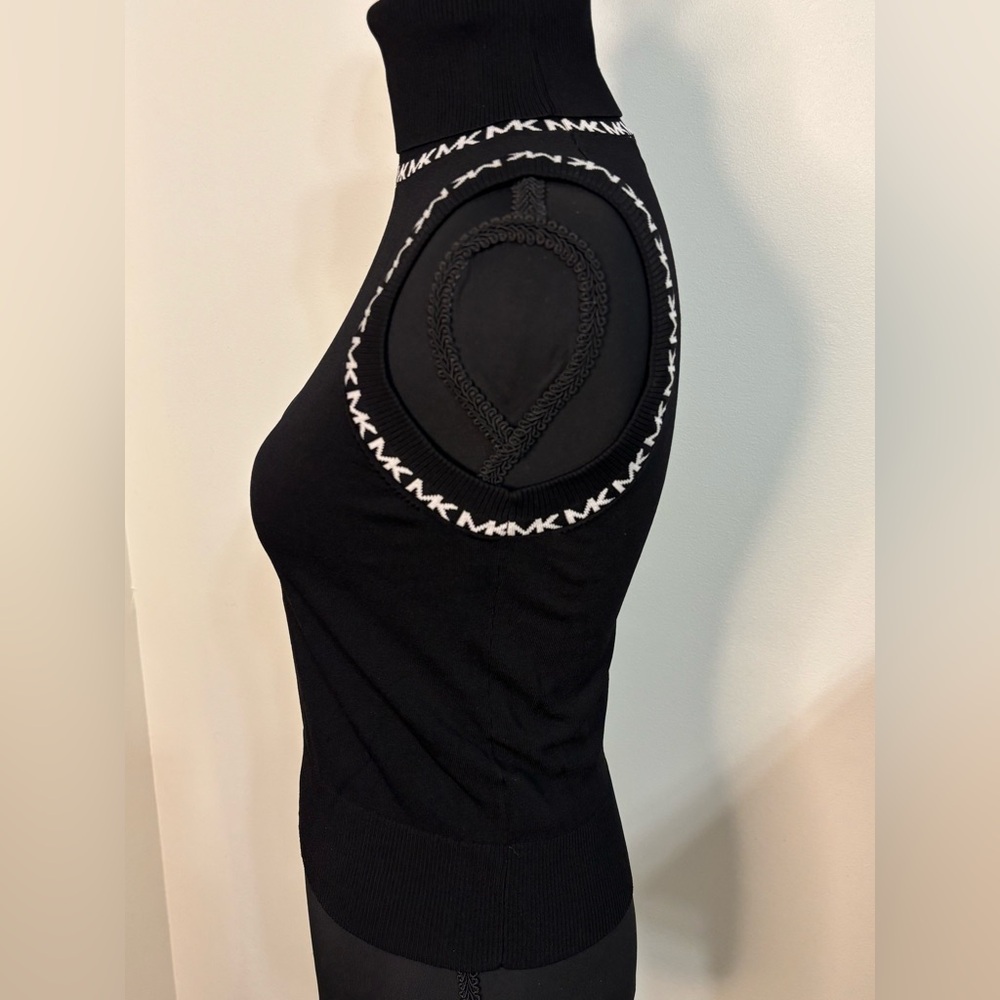 Michael Kors Black Sleeveless Tank top turtleneck size XS white MK logo detail - Picture 5 of 11